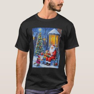 Camiseta Nochebuena de Navidad de época Santa Claus leyendo