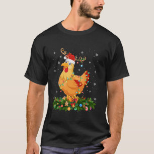 Camiseta Nochebuena de pollo Reno de luz Santa Hat Pollo C