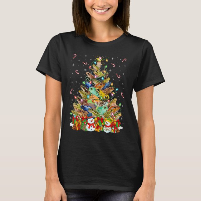 Camiseta Nochebuena de rana iluminando árbol de navidad de  (Anverso)