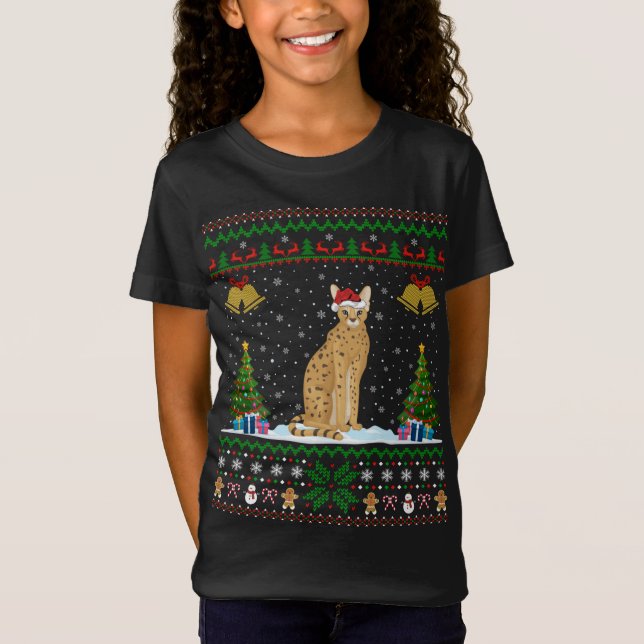 Camiseta Nochebuena de serval de Santa Hat iluminando fea N (Anverso)