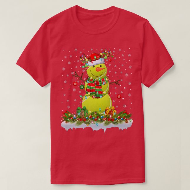 Camiseta Nochebuena de tenis y snowman enciende al tenis Ch (Diseño del anverso)