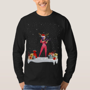 Camiseta Nochebuena divertida encendiendo reno Santa Hat Bi