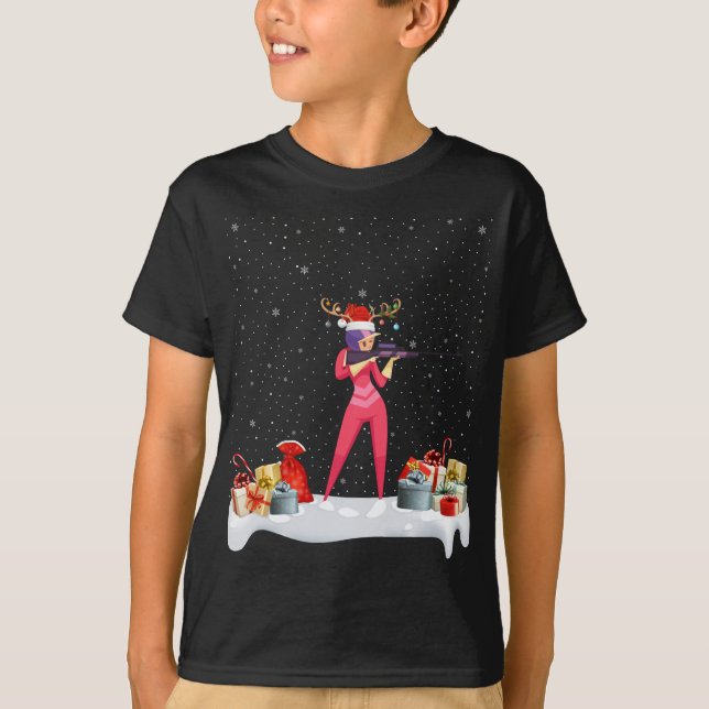 Camiseta Nochebuena divertida encendiendo reno Santa Hat Bi (Anverso)