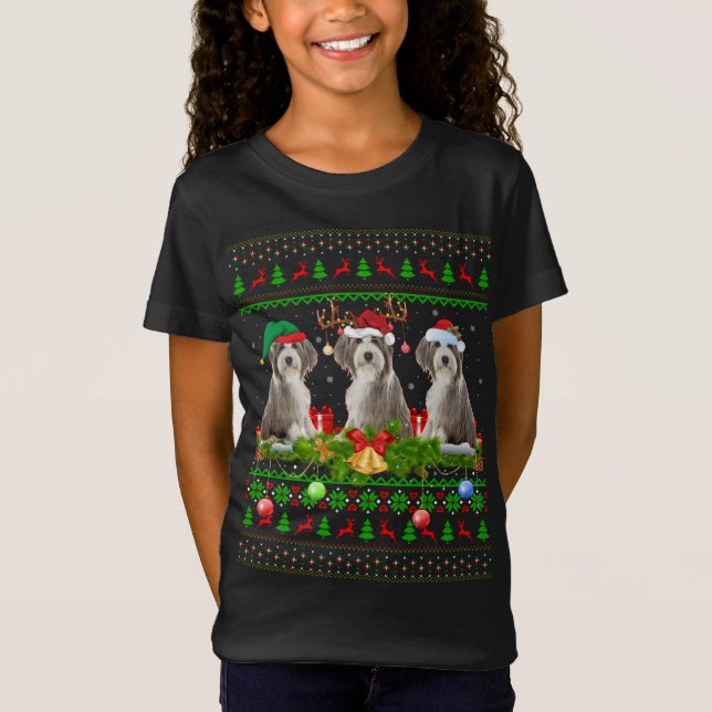 Camiseta Nochebuena divertida iluminando a perro collie con (Anverso)