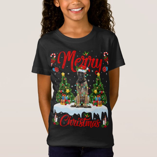 Camiseta Nochebuena divertida iluminando a Santa Hat Perro  (Anverso)