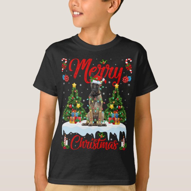 Camiseta Nochebuena divertida iluminando a Santa Hat Perro  (Anverso)
