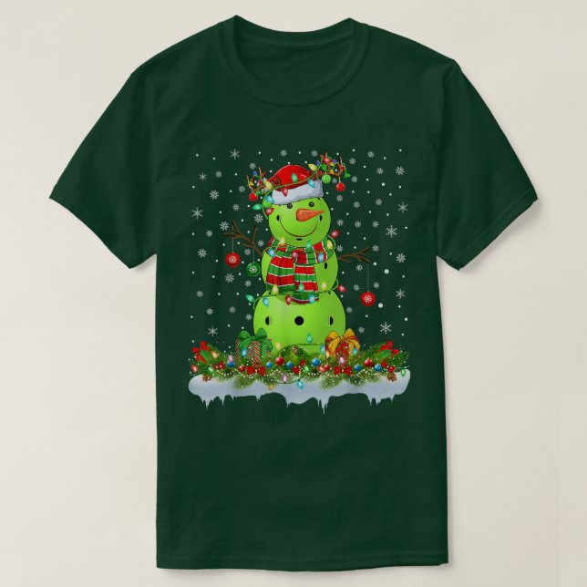 Camiseta Nochebuena divertida Snowman Xmas ilumina Pickleba (Diseño del anverso)