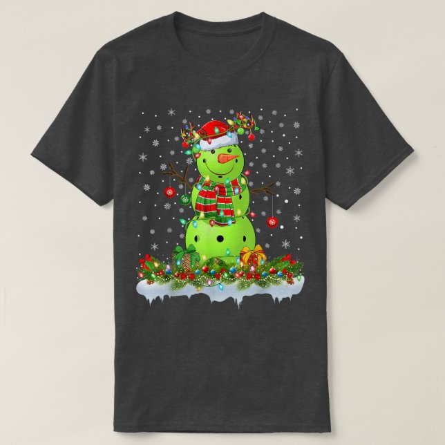 Camiseta Nochebuena divertida Snowman Xmas ilumina Pickleba (Diseño del anverso)
