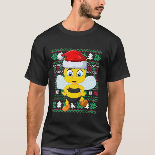 Camiseta Nochebuena dulce estilo Santa Hat Funny Bumble Bee (Anverso)