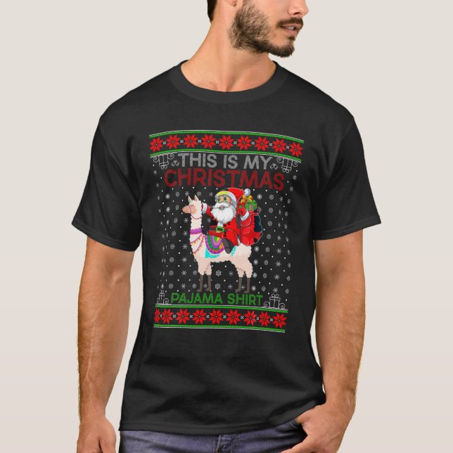Camiseta Nochebuena dulce estilo Santa Riding Alpaca Cristo (Anverso)