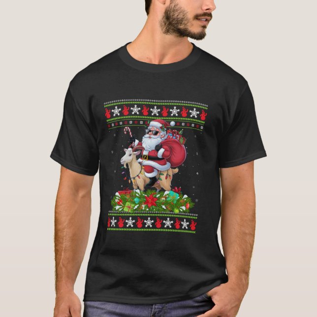 Camiseta Nochebuena dulce estilo Santa Riding Chamois Goat (Anverso)