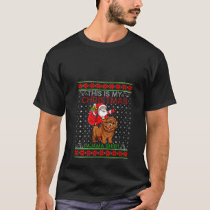 Camiseta Nochebuena dulce estilo Santa Riding Chow Perro