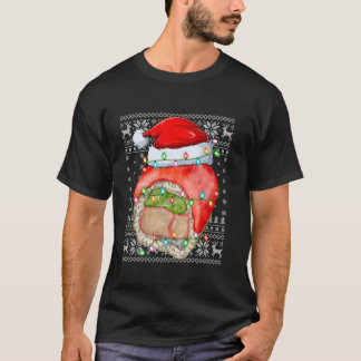 Camiseta Nochebuena fea alumbrar Santa Hat comida rápida Su