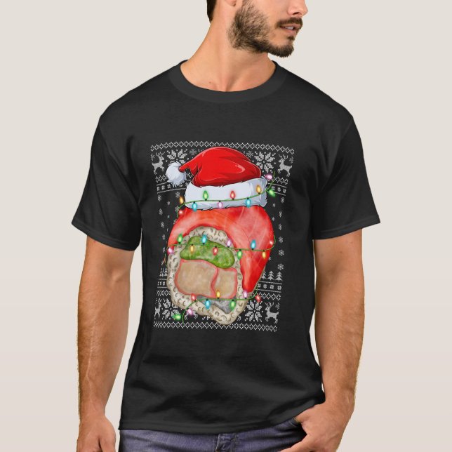 Camiseta Nochebuena fea alumbrar Santa Hat comida rápida Su (Anverso)