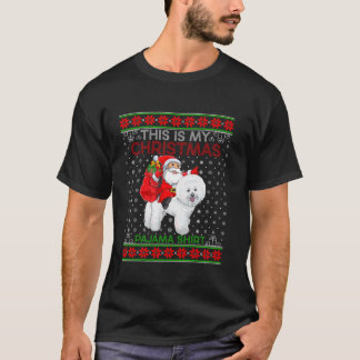 Camiseta Nochebuena fea dulce Santa Riding Bichon Frise Dog