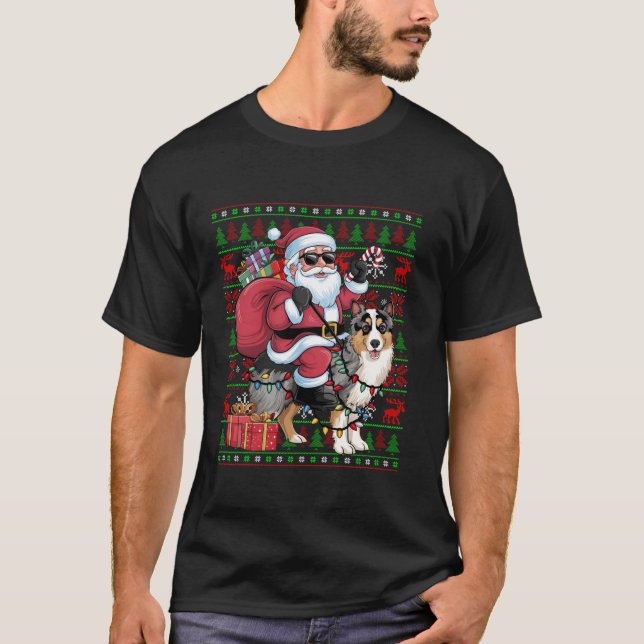 Camiseta Nochebuena fea Santa Riding Shetland Sheepdog Ch (Anverso)