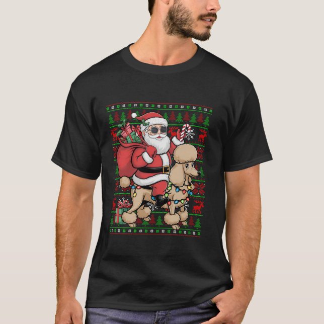 Camiseta Nochebuena feo alumbra a curioso perro caniche de  (Anverso)