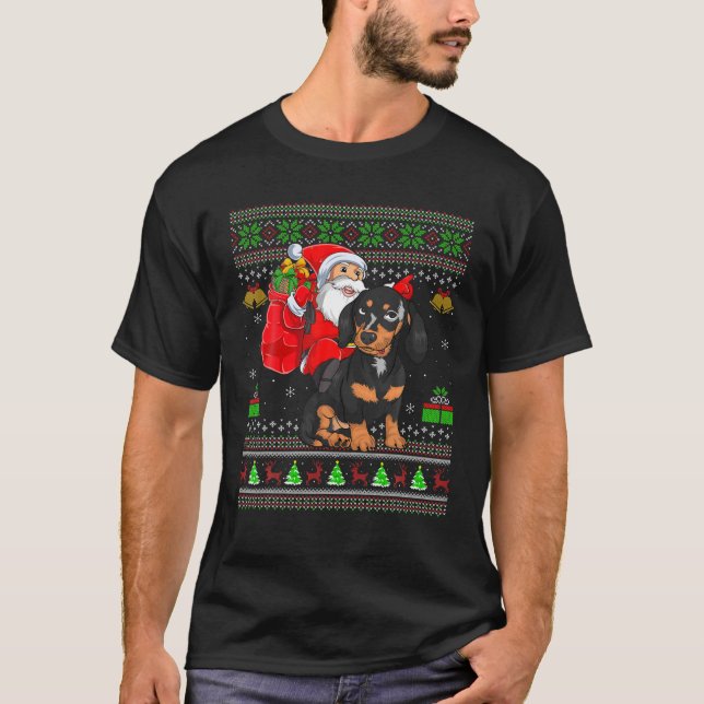 Camiseta Nochebuena graciosa Papá Noel montando a Dachshund (Anverso)