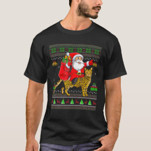 Camiseta Nochebuena graciosa Papá Noel montando el gato de