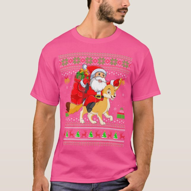 Camiseta Nochebuena graciosa Santa Claus Riding Fennec Fox  (Anverso)