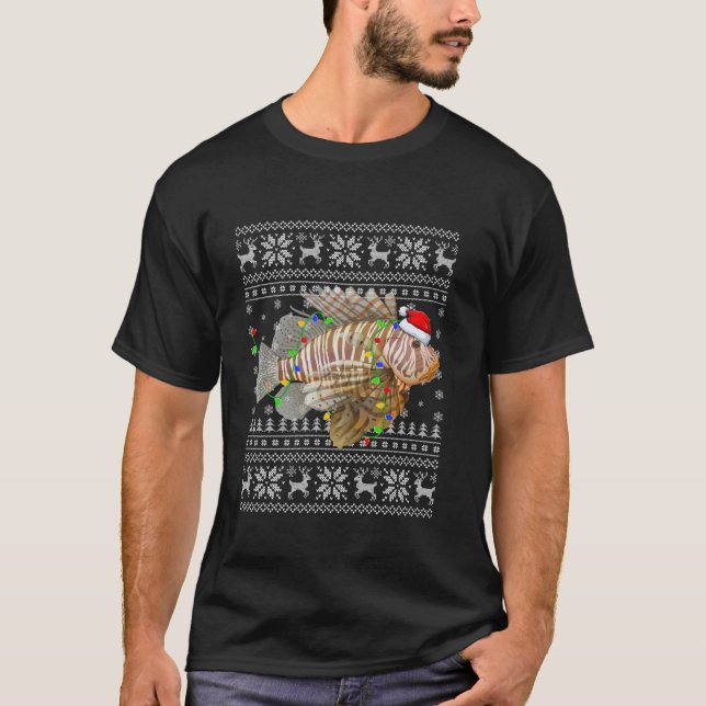 Camiseta Nochebuena sudorosa alumbra a Santa Hat Lionfish C (Anverso)