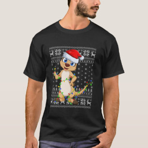Camiseta Nochebuena sudorosa alumbra Santa Hat Meerkat Navi