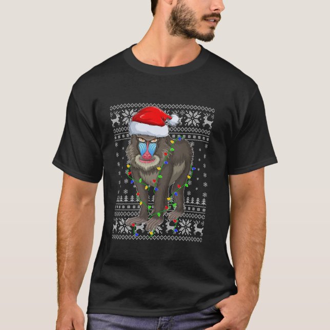 Camiseta Nochebuena sudorosa enciende Santa Hat Baboon Chri (Anverso)