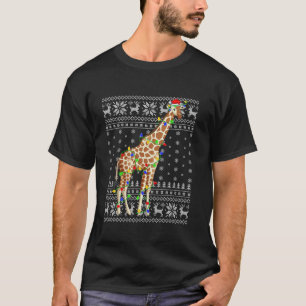 Camiseta Nochebuena sudorosa enciende Santa Hat Giraffe Nav