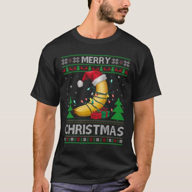 Camiseta Nochebuena, suéter, luces de Santa Banana Christ (Anverso)