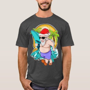 Camiseta Nochebuena tropical hawaiana Santa Claus Surfer Ch