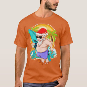 Camiseta Nochebuena tropical hawaiana Santa Claus Surfer Ch