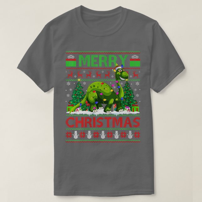 Camiseta Noches de Dinosaurio femenino iluminando Santa Hat (Diseño del anverso)