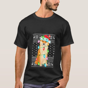 Camiseta Noches de Navidad iluminando Santa Hat Shiba feo I