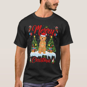 Camiseta Noches divertidas iluminando Santa Hat Goldendoodl