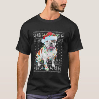 Camiseta Noches feas iluminan Santa Hat Bulldog americano C