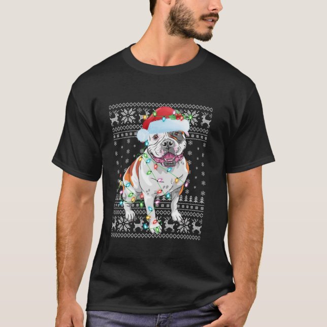 Camiseta Noches feas iluminan Santa Hat Bulldog americano C (Anverso)