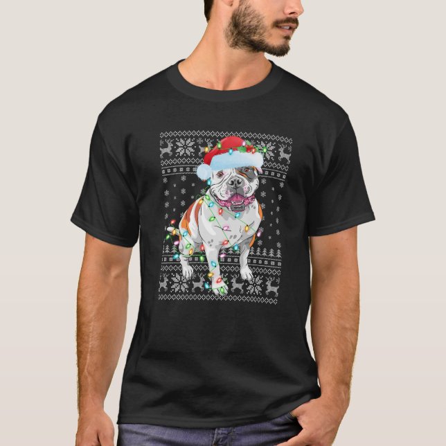 Camiseta Noches feas iluminan Santa Hat Bulldog americano C (Anverso)