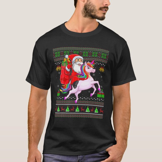 Camiseta Noches feas navideñas graciosas Papá Noel Viajando (Anverso)