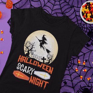 Camiseta nocturna de Halloween de la bruja volador