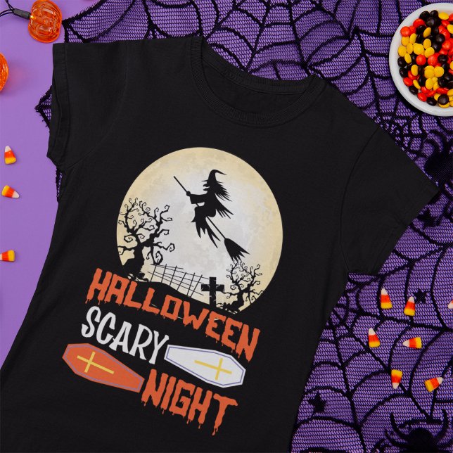 Camiseta nocturna de Halloween de la bruja volador (Subido por el creador)