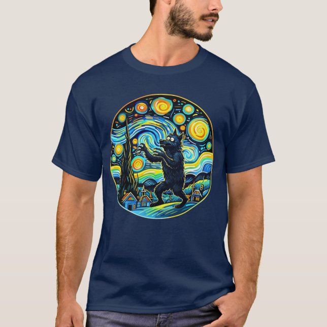 Camiseta nocturna Werewolf Starry - Funny Van Gogh (Anverso)