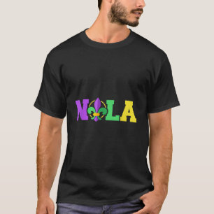 Camiseta Nola de Nueva Orleans en colores de Mardi Gras y f