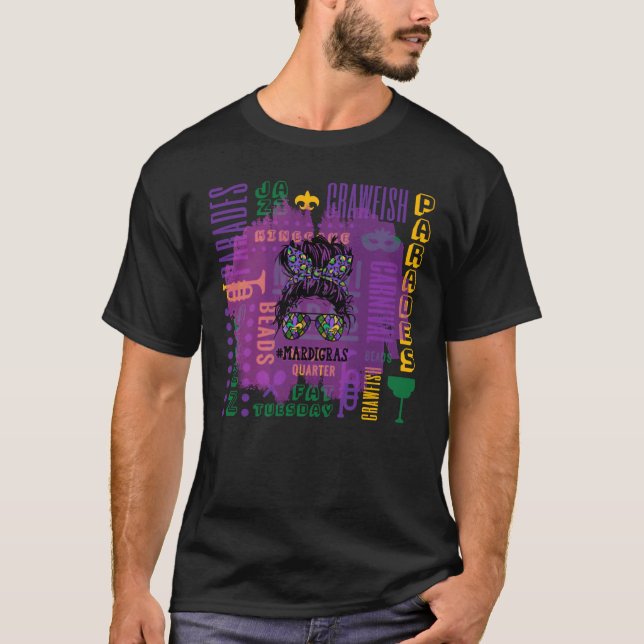 Camiseta NOLA & Fat Tuesday Messy Bun Mardi Gras (Anverso)