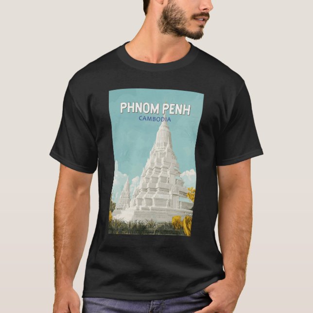 Camiseta Nom Pen Ilustracion Camboya Retro de arte de viaje (Anverso)