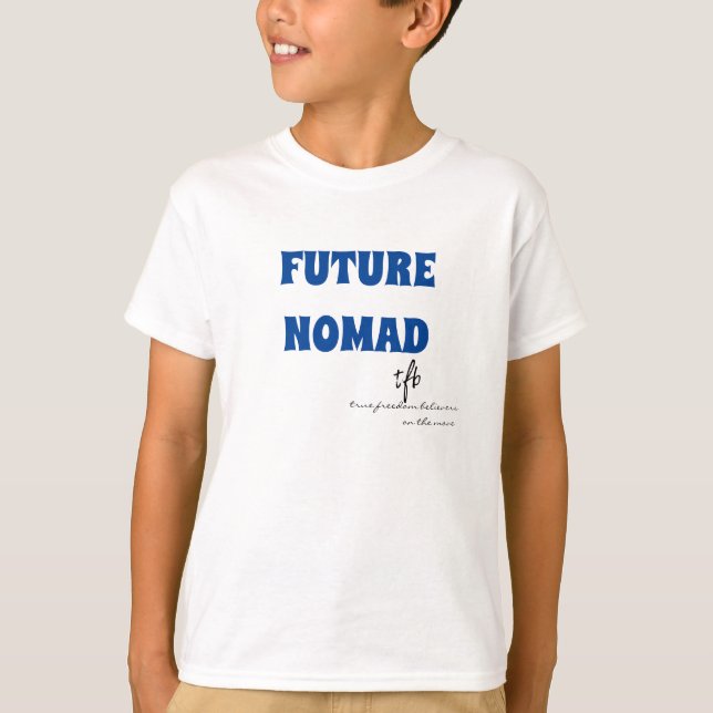 Camiseta Nómada Futuro Niños de texto azul profundo (Anverso)