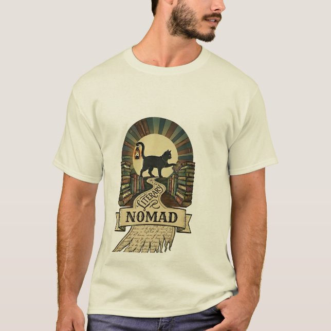 CAMISETA NÓMADA LITERARIO - GATO NEGRO DIVERTIDO (Anverso)