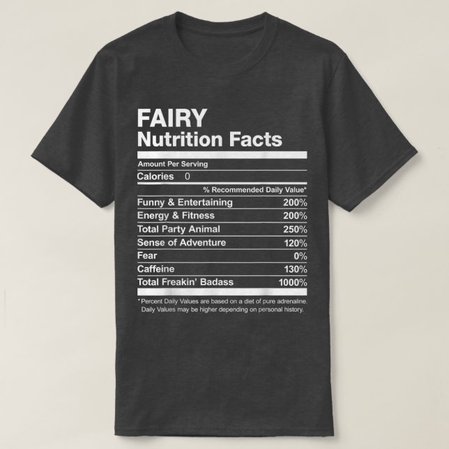 Camiseta Nombran a Fairy Nutritrition Facts (Diseño del anverso)