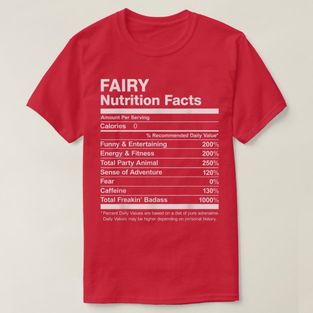 Camiseta Nombran a Fairy Nutritrition Facts (Diseño del anverso)