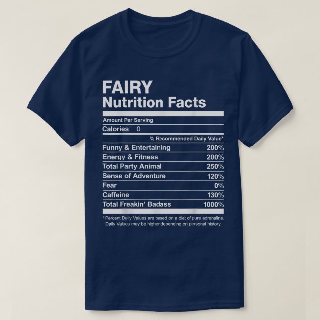 Camiseta Nombran a Fairy Nutritrition Facts (Diseño del anverso)
