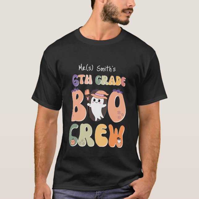 Camiseta Nombrar negro de profesor de sexto grado Boo Crew  (Anverso)